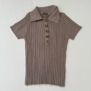 Papaya Brown Ribbed Button Down Shirt